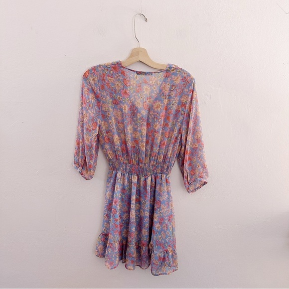 Zara Floral Mini Dress Metallic Thread Spring Summer Ruffle - Picture 4 of 6